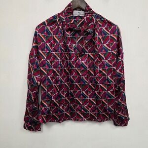 Never A Wallflower Geometric Silk Blend Top XS Maximalist Ruffle Long Sleeve